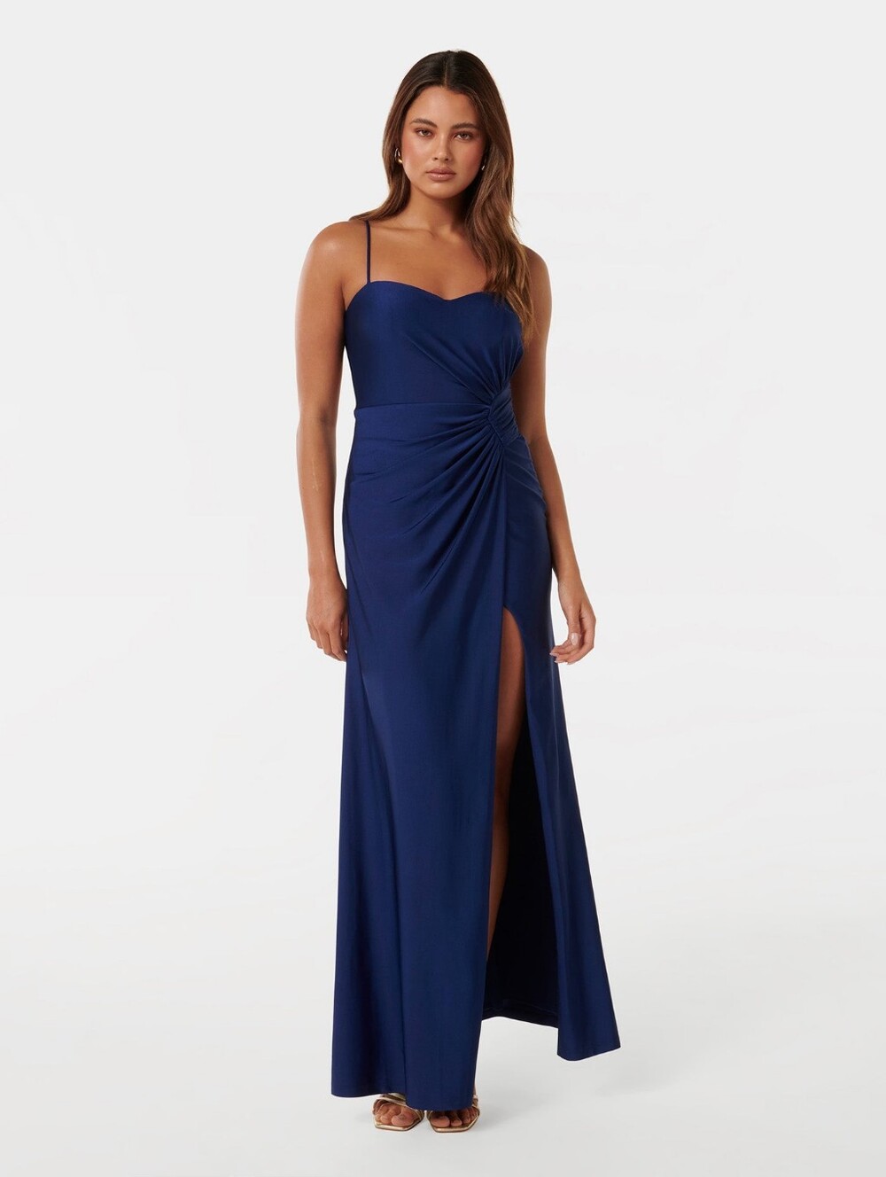 Ruched Side-Slit Maxi Dress